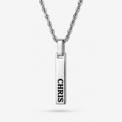Silver 4-Sided Engraved Bar Necklace Pendant