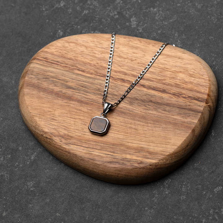 Silver Genuine Tiger Eye Stone Necklace Pendant