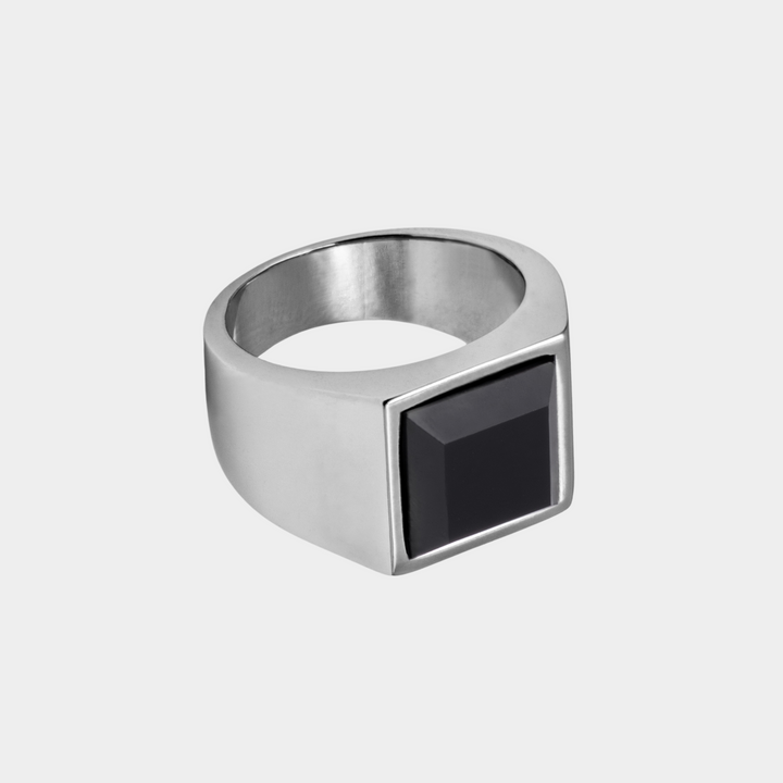 Silver Black Brazilian Stone Signet Ring