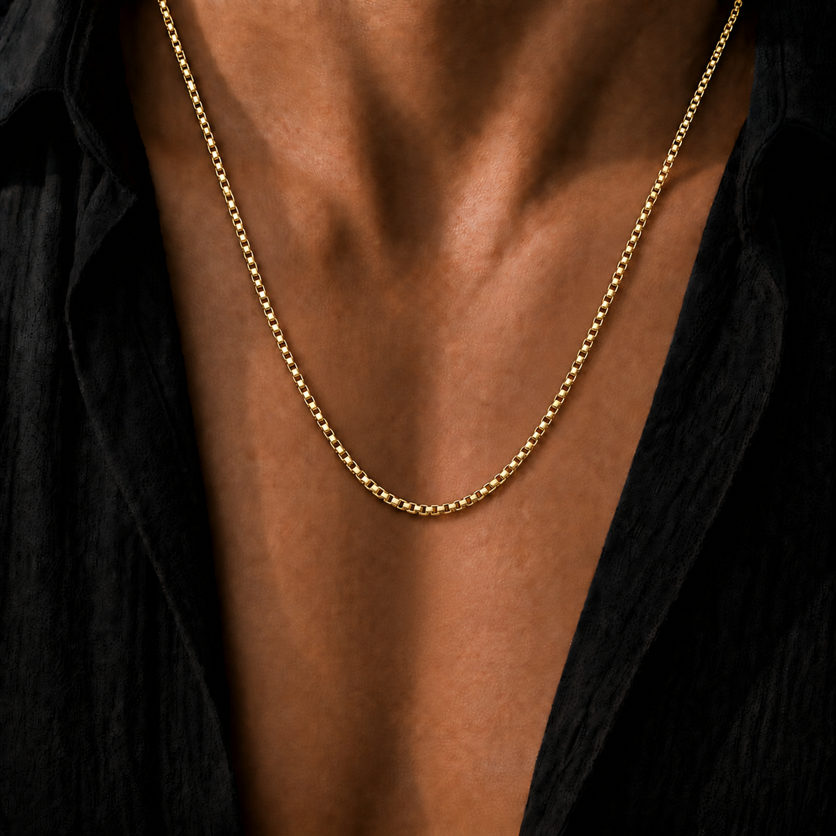 Gold Square Box Chain Necklace - 3mm