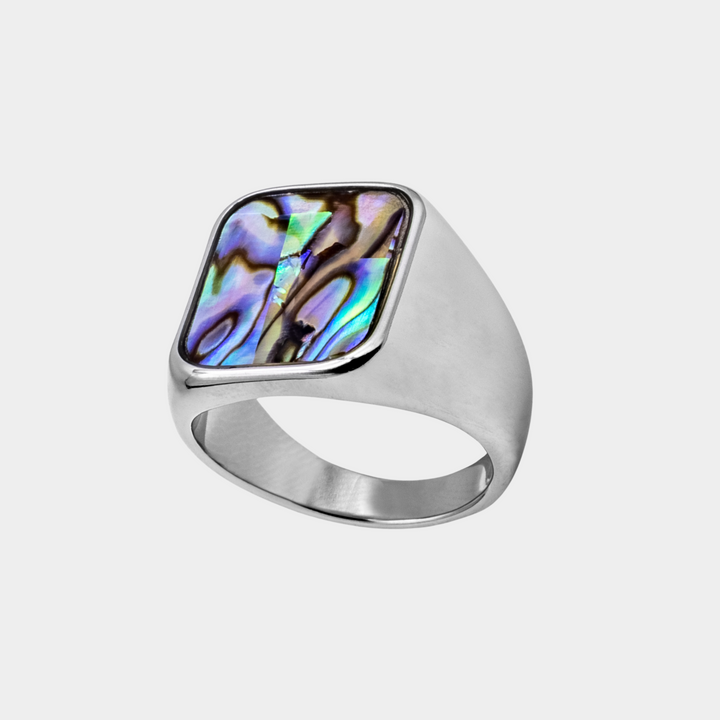 Silver Genuine Abalone Shell Signet Ring