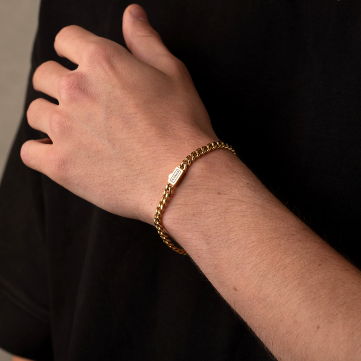 Man Wearing a Gold Cuban Chain Bracelet 5MM