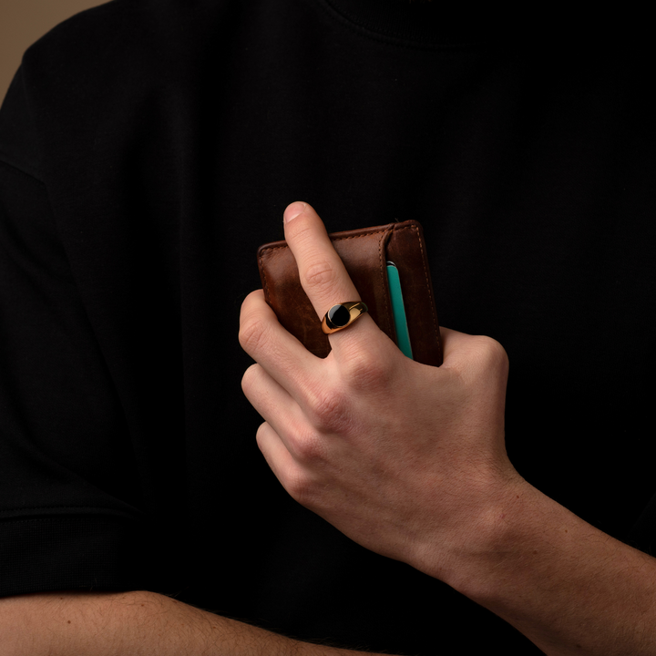 Gold Onyx Stone Signet Ring