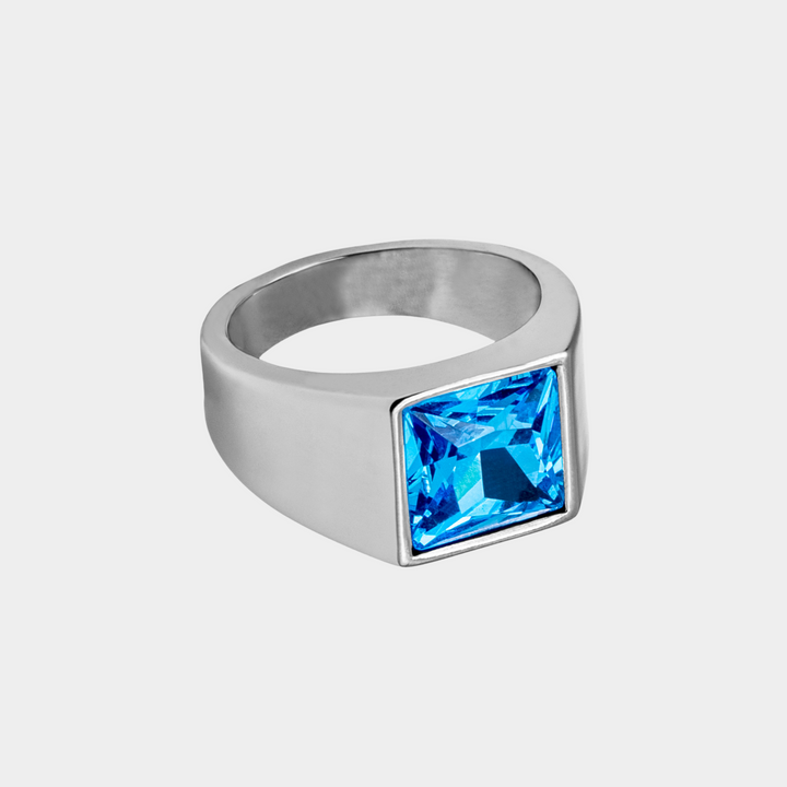 Silver Genuine Blue Brazilian Stone Signet Ring