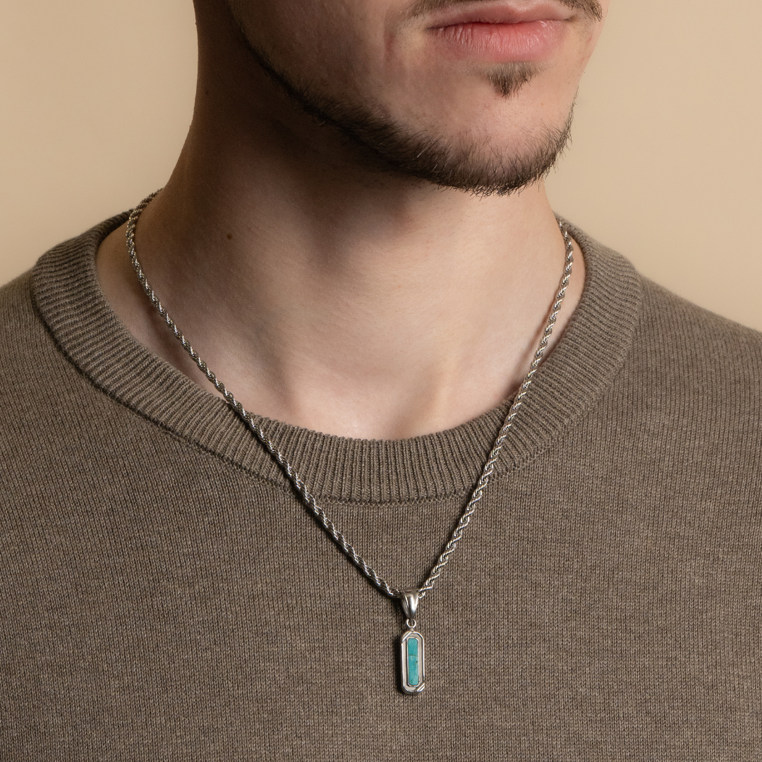 Silver Belgravia Genuine Turquoise Stone Necklace Pendant