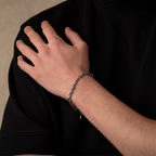 Hand with a bracelet on a black background