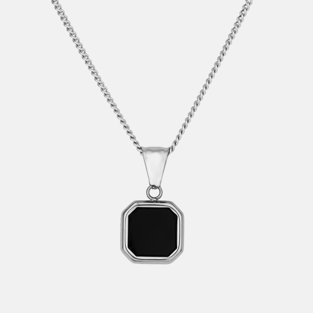 Silver Onyx Stone Necklace Pendant on a white background