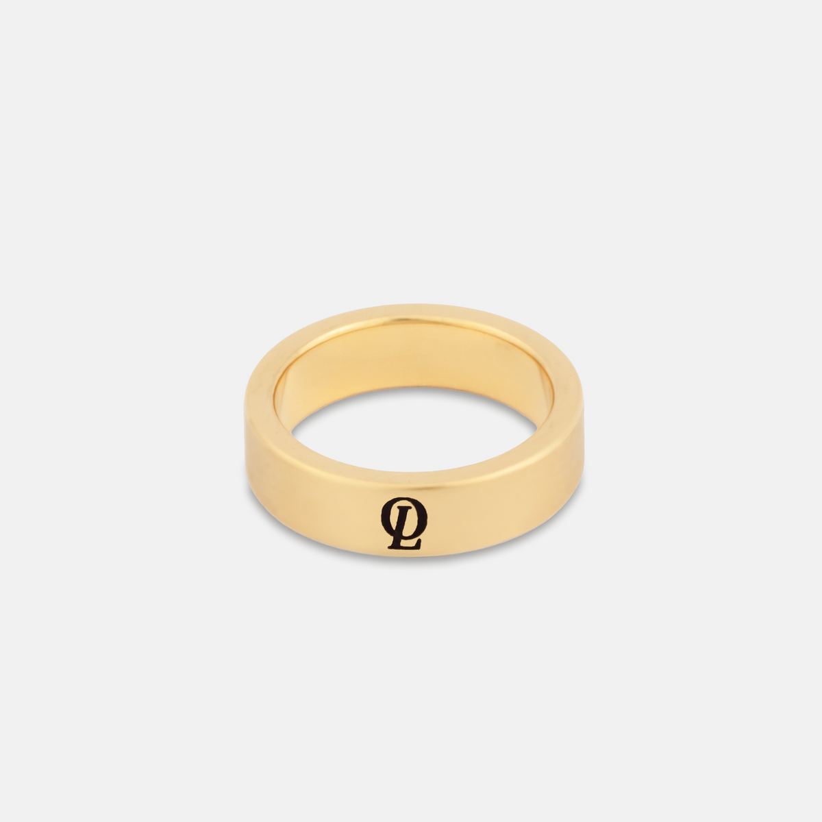 Gold Outrage Signature Band Ring 5MM on a white background