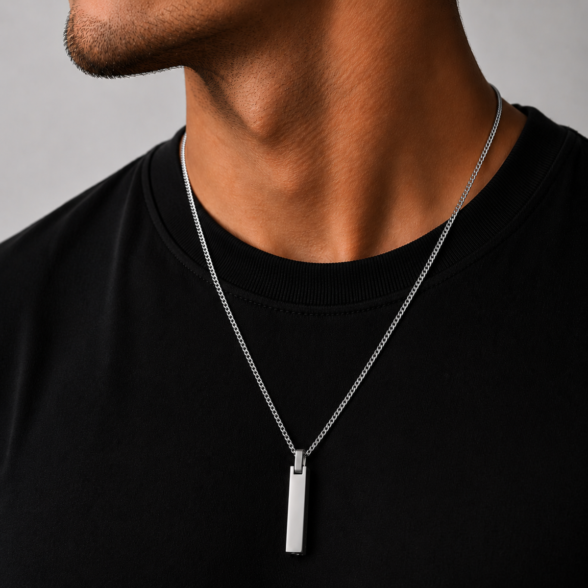 Silver 4-Sided Engraved Bar Necklace Pendant