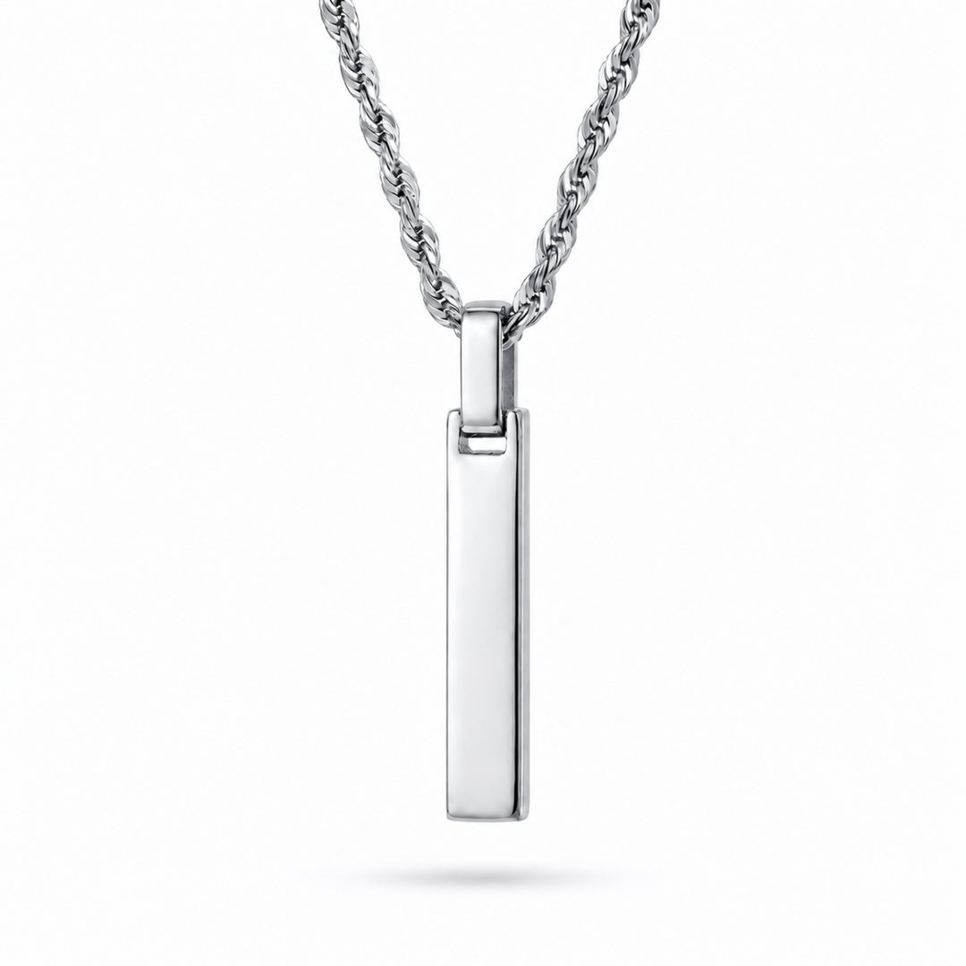 Silver 4-Sided Engraved Bar Necklace Pendant