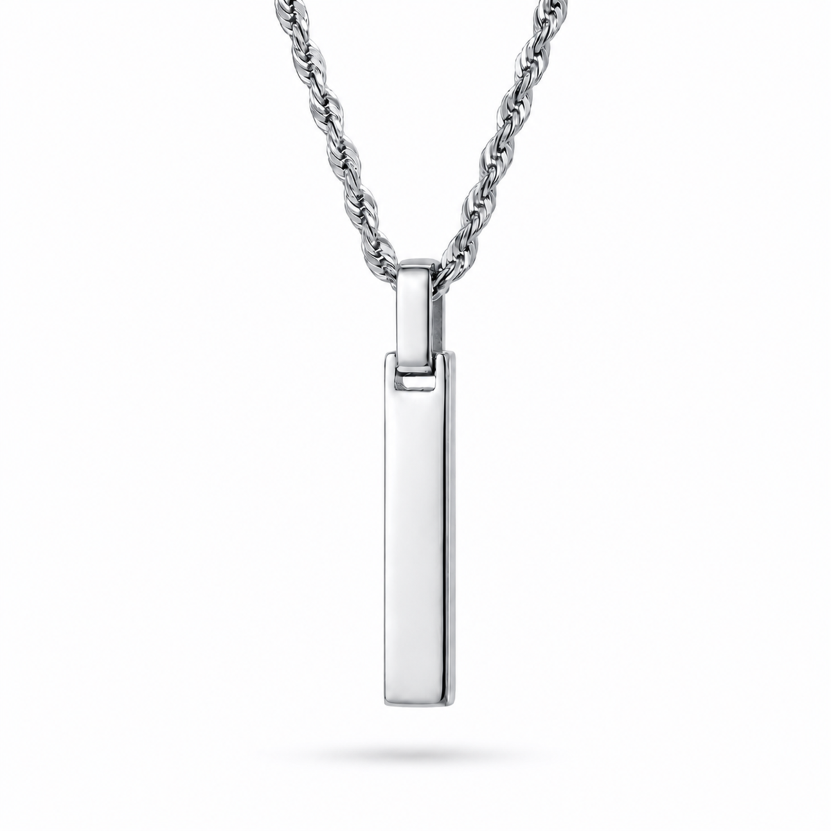 Silver 4-Sided Engraved Bar Necklace Pendant