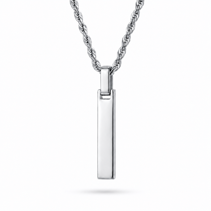 Silver 4-Sided Engraved Bar Necklace Pendant