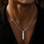 Silver 4-Sided Engraved Bar Necklace Pendant