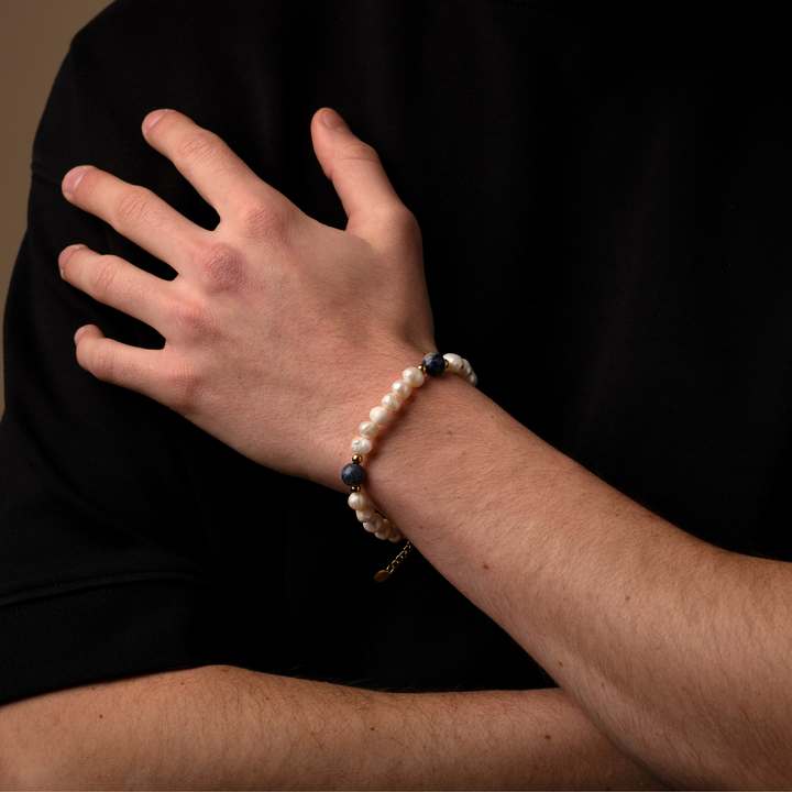 Lapis Lazuli Stone - Genuine Pearls Bracelet