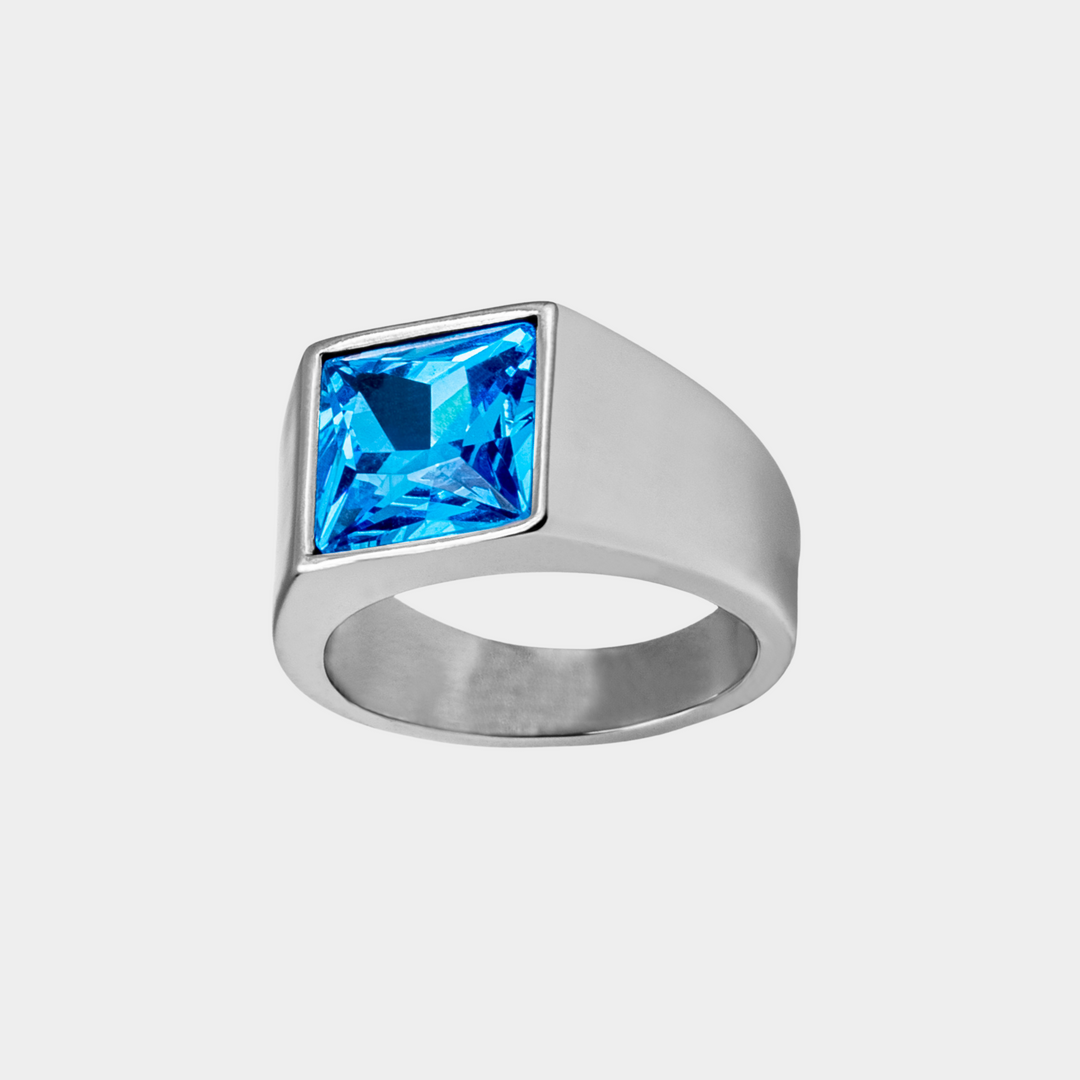 Silver Genuine Blue Brazilian Stone Signet Ring