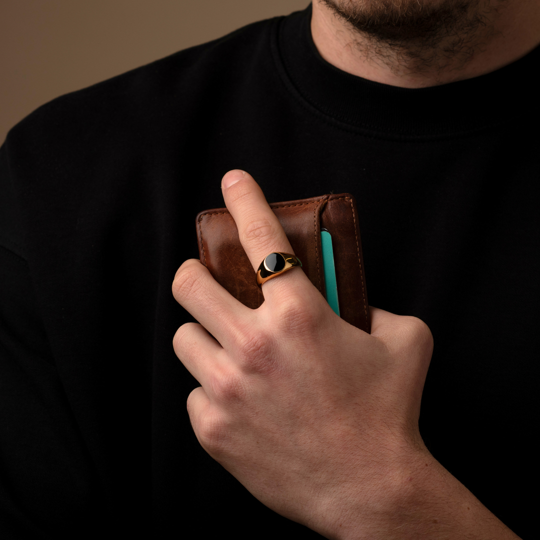 Gold Onyx Stone Signet Ring