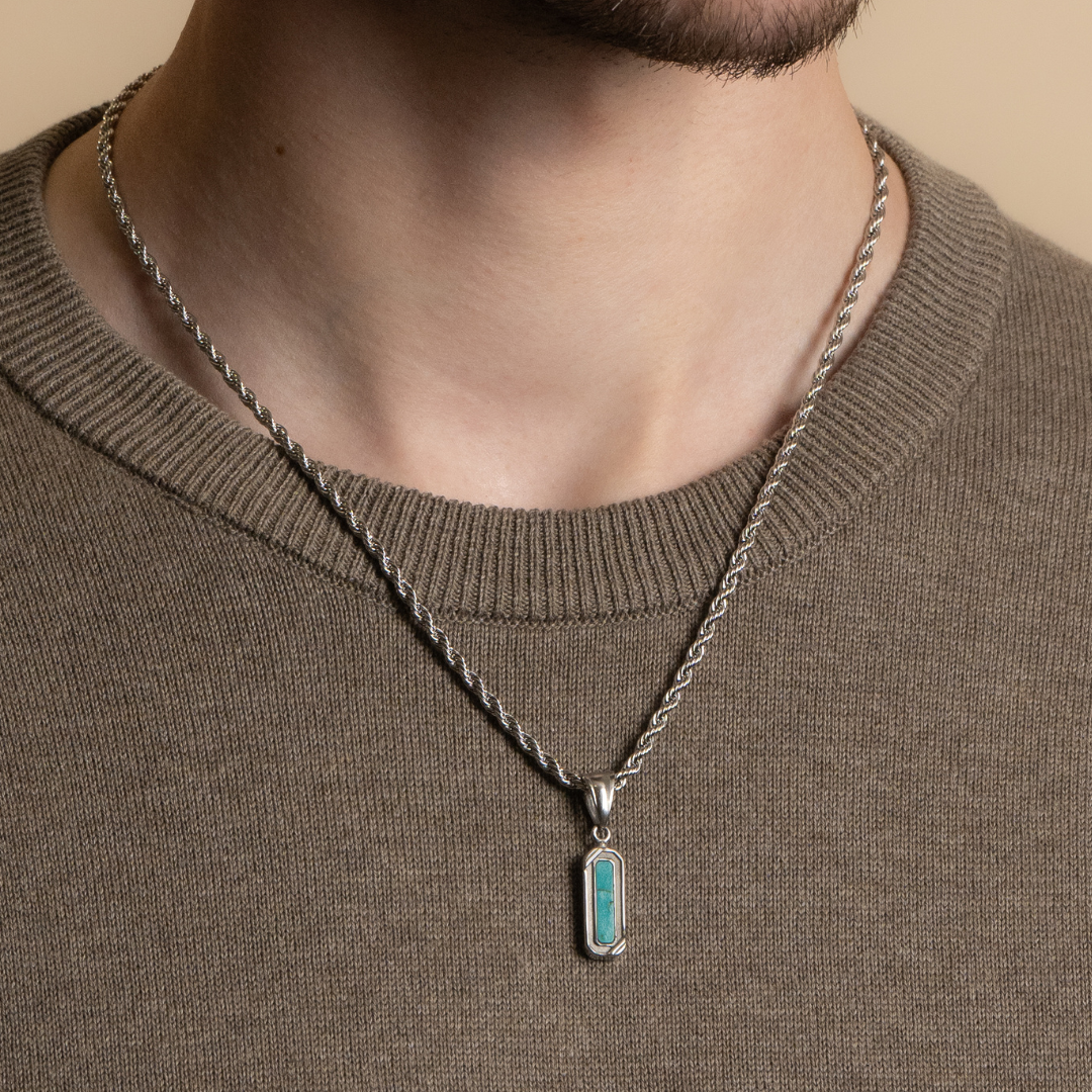 Silver Belgravia Genuine Turquoise Stone Necklace Pendant