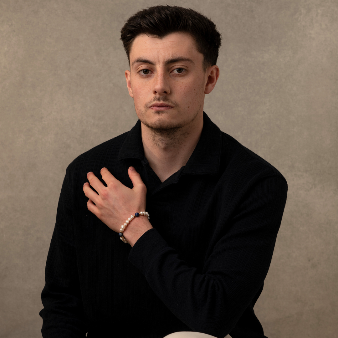 Man wearing Lapis Lazuli Stone Pearls Bracelet