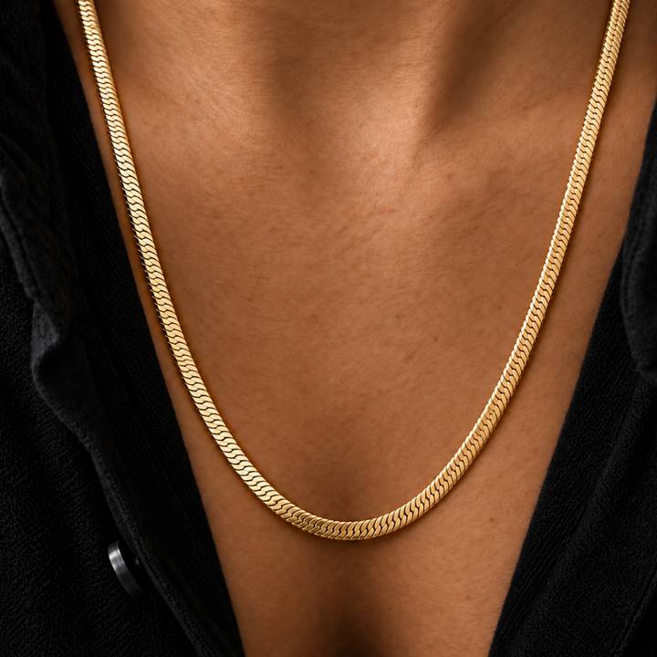 Gold Herringbone Chain Necklace – 5mm