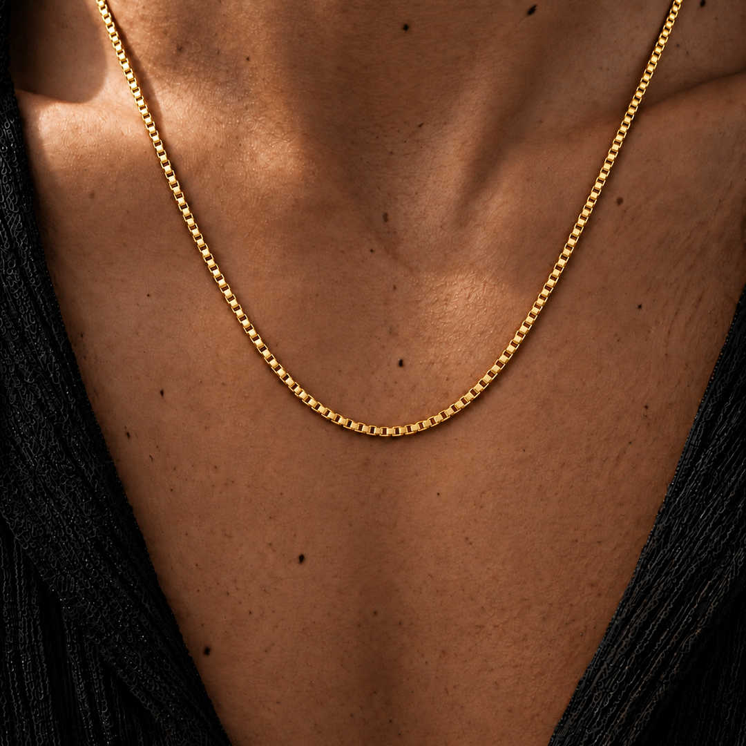 Gold Square Box Chain Necklace - 3mm