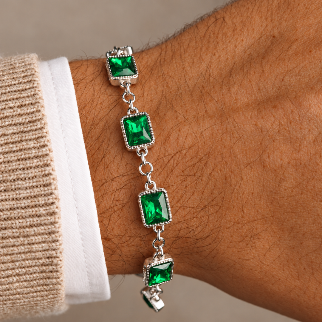 Emerald Gemstone Bracelet Silver