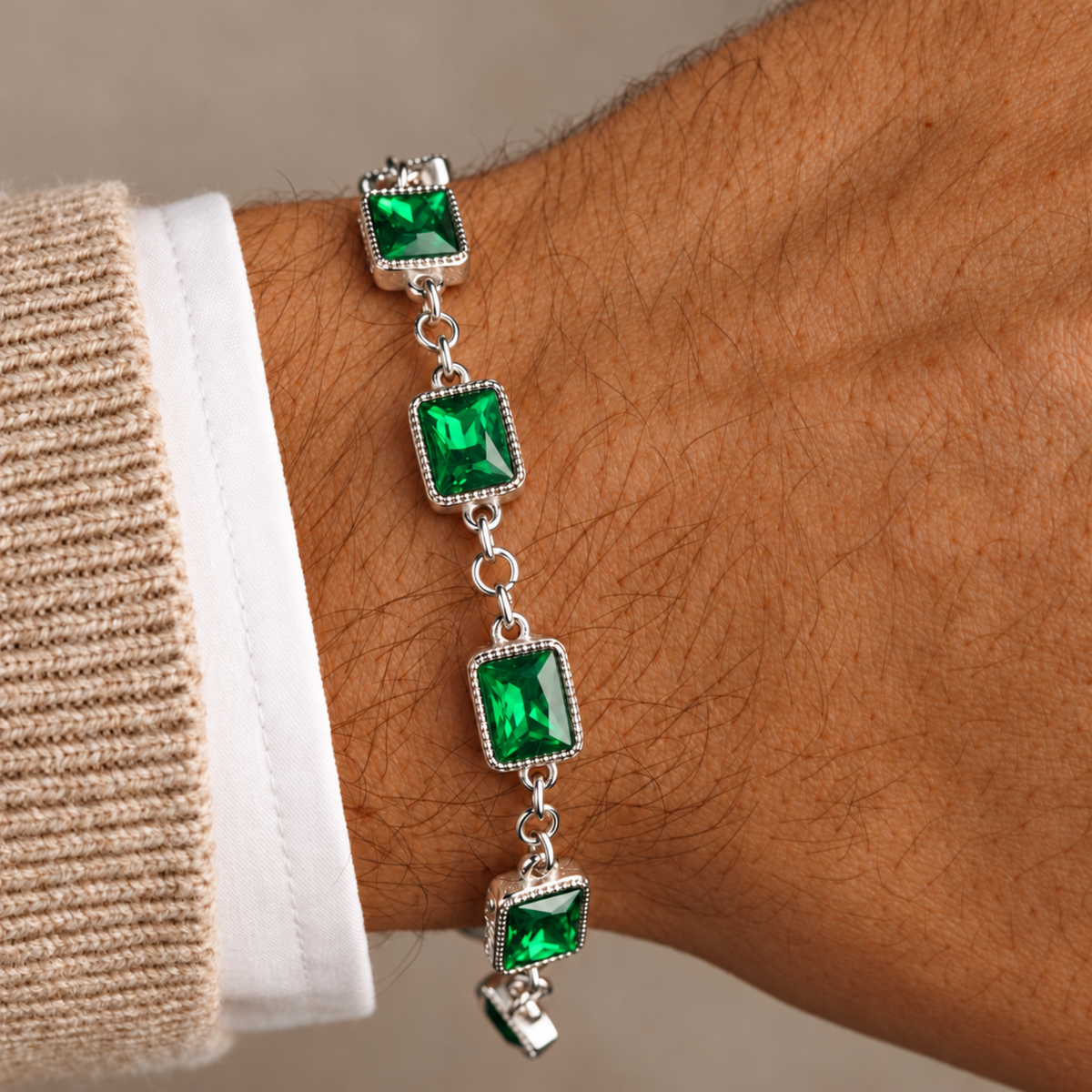 Emerald Gemstone Bracelet Silver