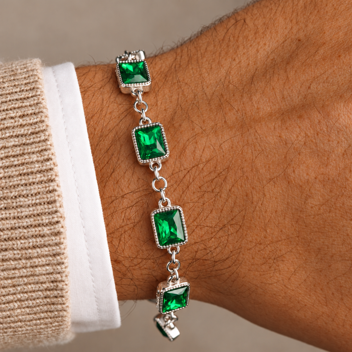Emerald Gemstone Bracelet Silver