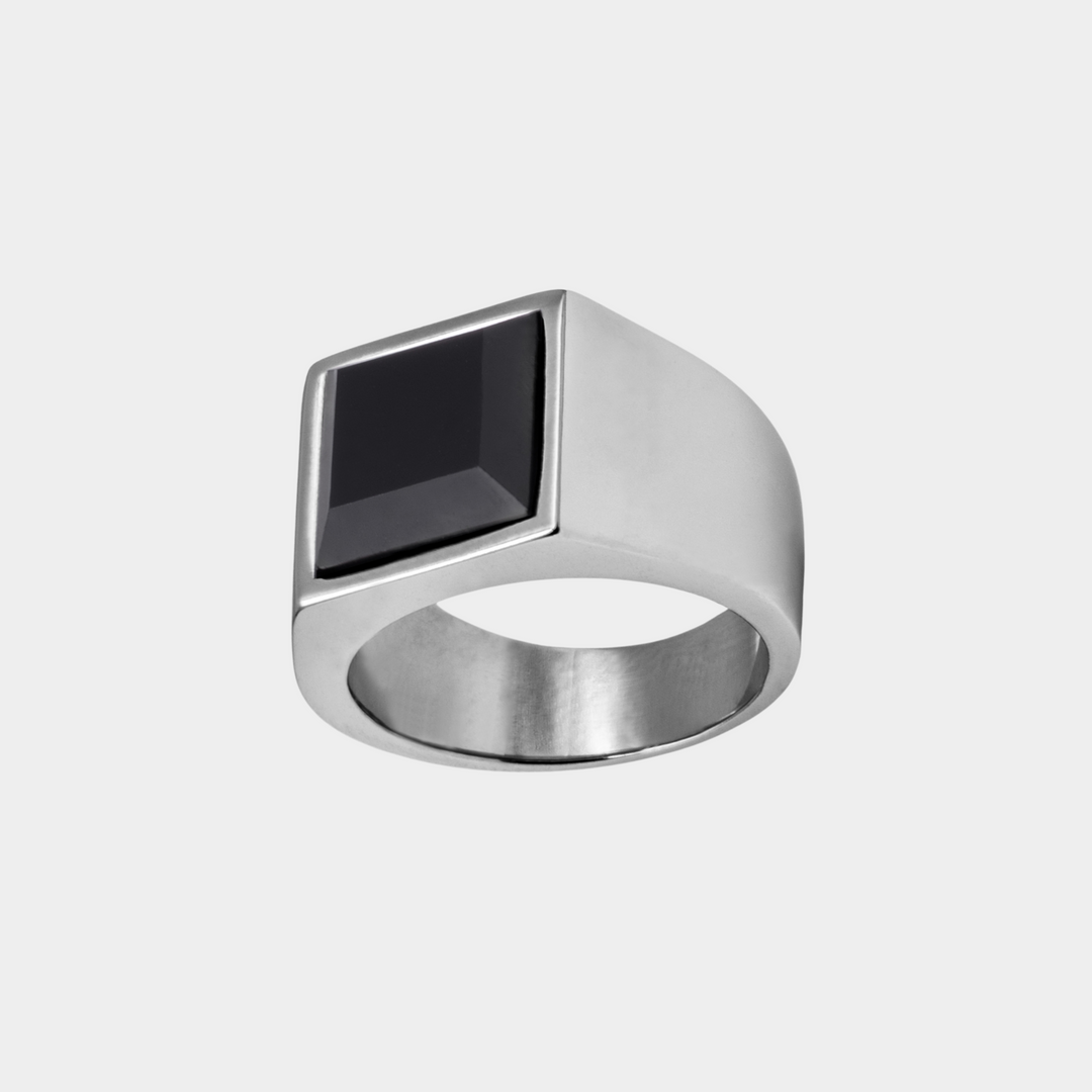 Silver Black Brazilian Stone Signet Ring