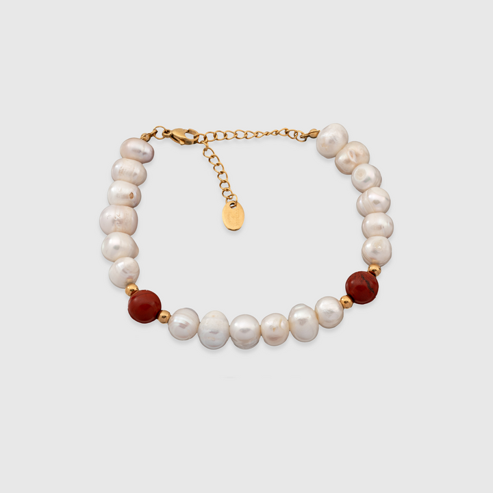 Jasper Stone - Genuine Pearls Bracelet