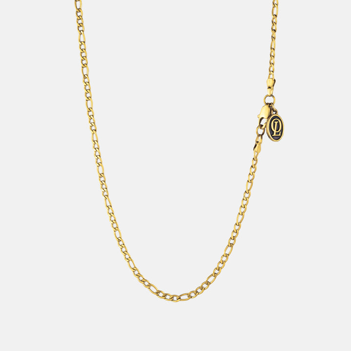 Gold Figaro Chain Necklace 3MM on a white background