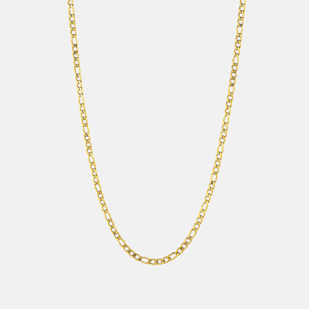 Gold Figaro Chain Necklace 3MM on a white background