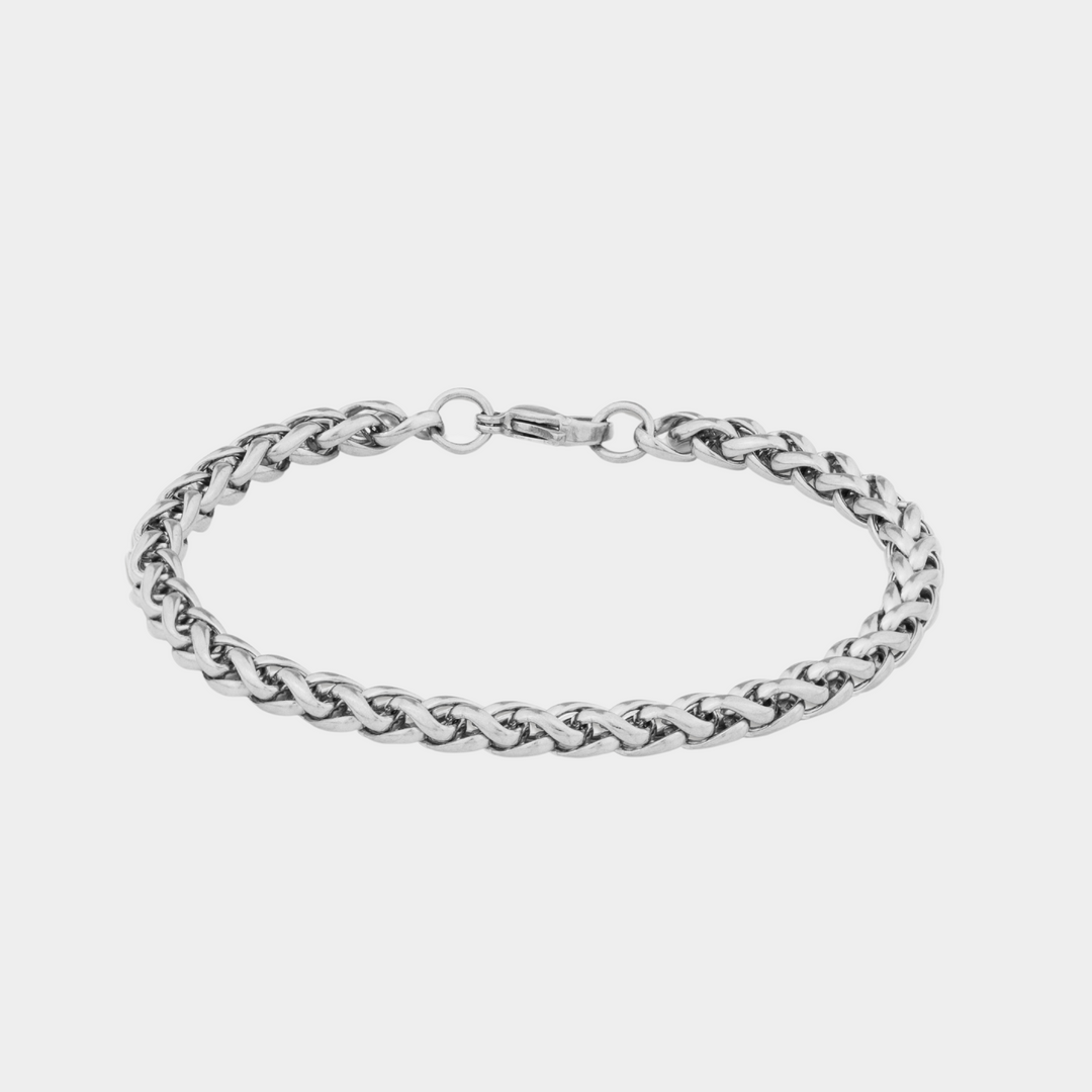 5mm Wheat Bracelet Silver on a white background