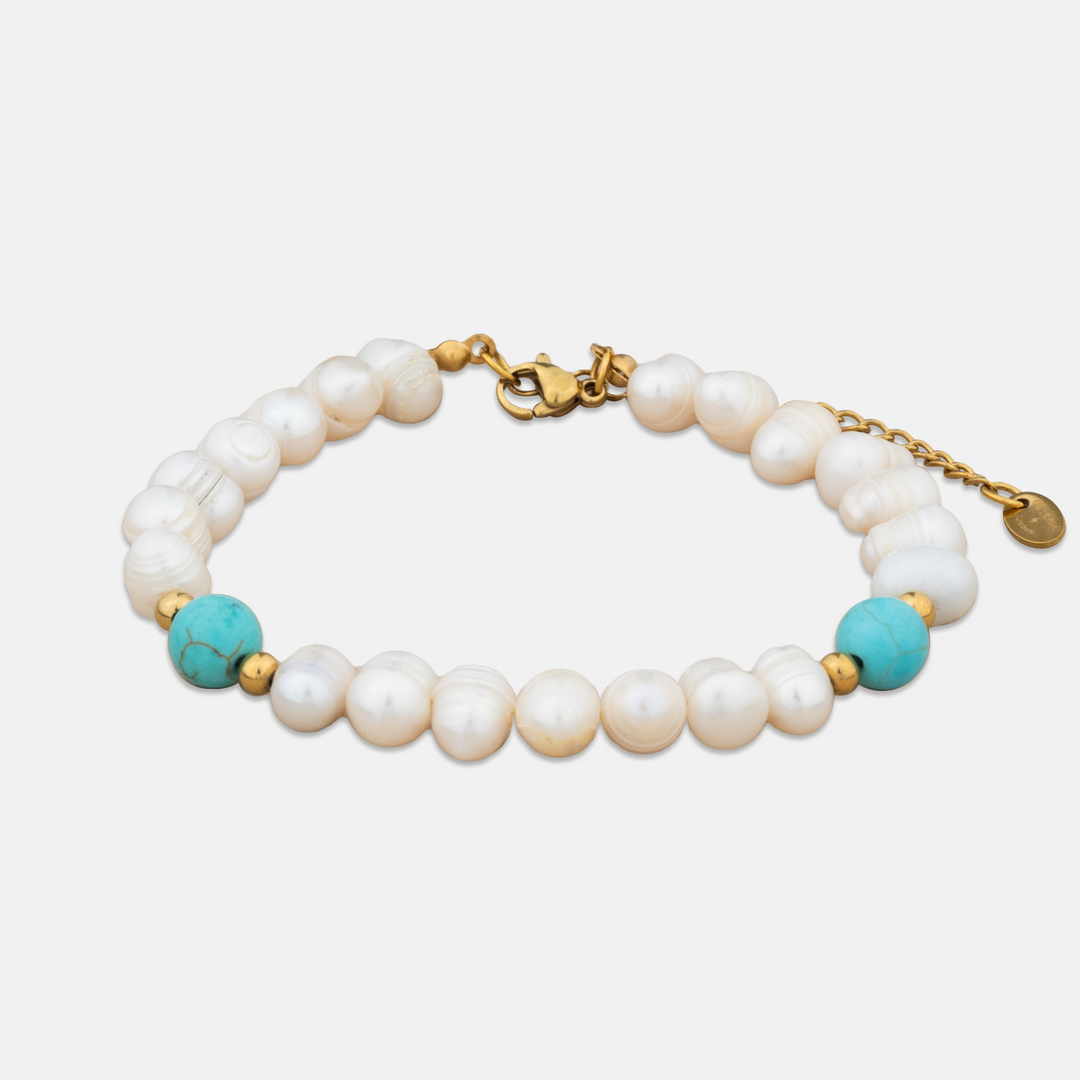 Turquoise Stone Pearls Bracelet on a white background