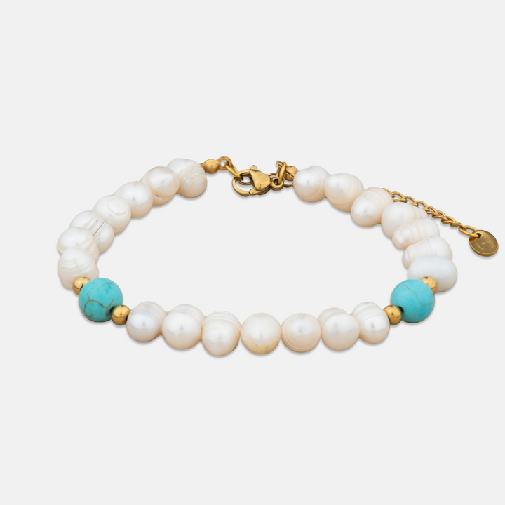 Turquoise Stone Pearls Bracelet on a white background