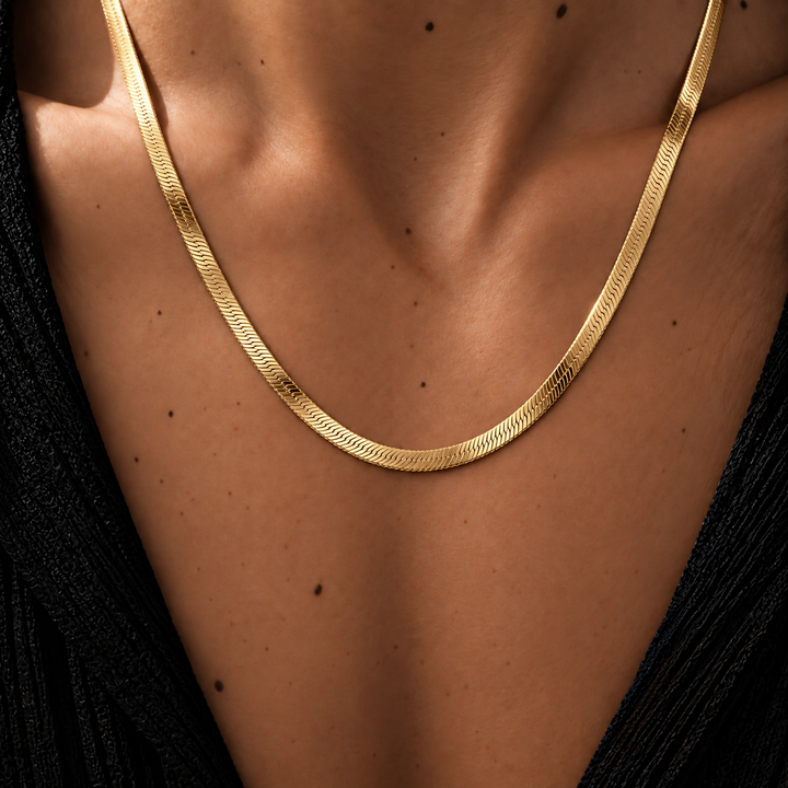 Gold Herringbone Chain Necklace – 5mm