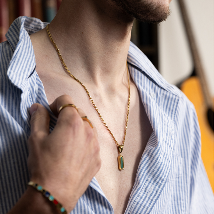 Gold Kensington Genuine Malachite Stone Necklace Pendant