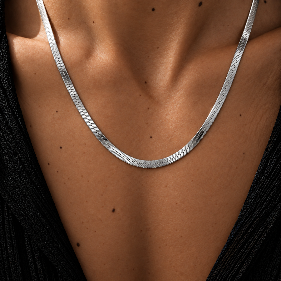 Silver Herringbone Chain Necklace – 5mm
