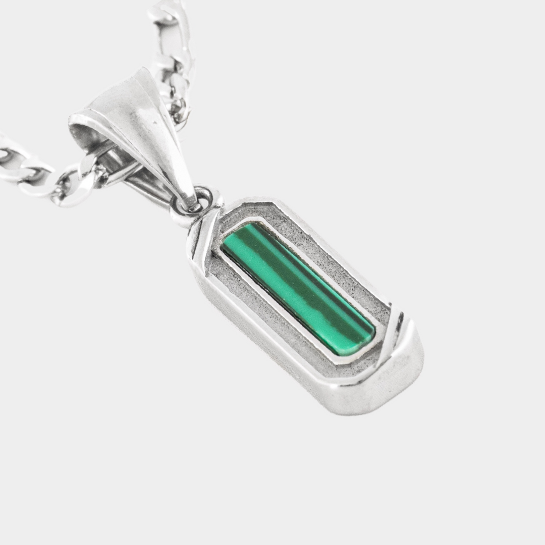 Silver Kensington Genuine Malachite Stone Necklace Pendant