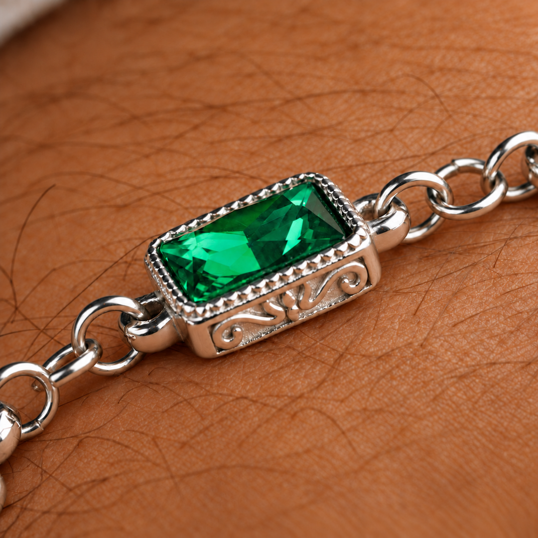 Emerald Gemstone Bracelet Silver