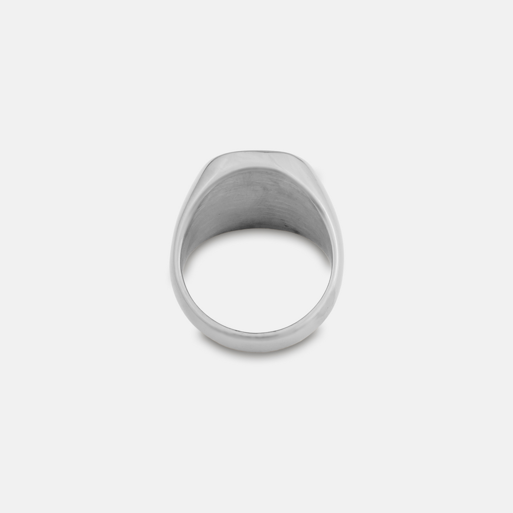 Silver Onyx Stone 20MM Signet Ring on a white background