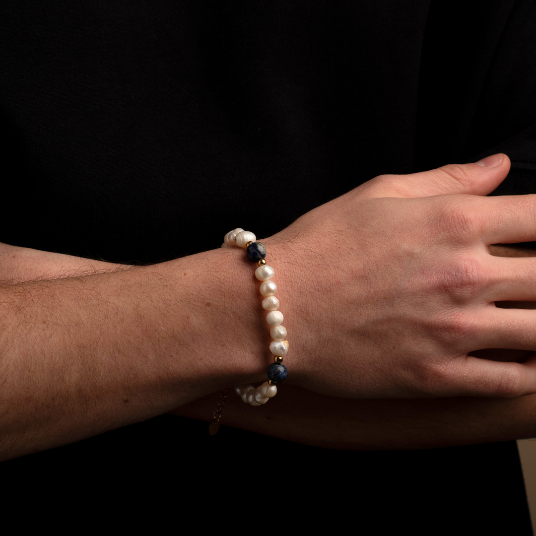 Lapis Lazuli Stone - Genuine Pearls Bracelet