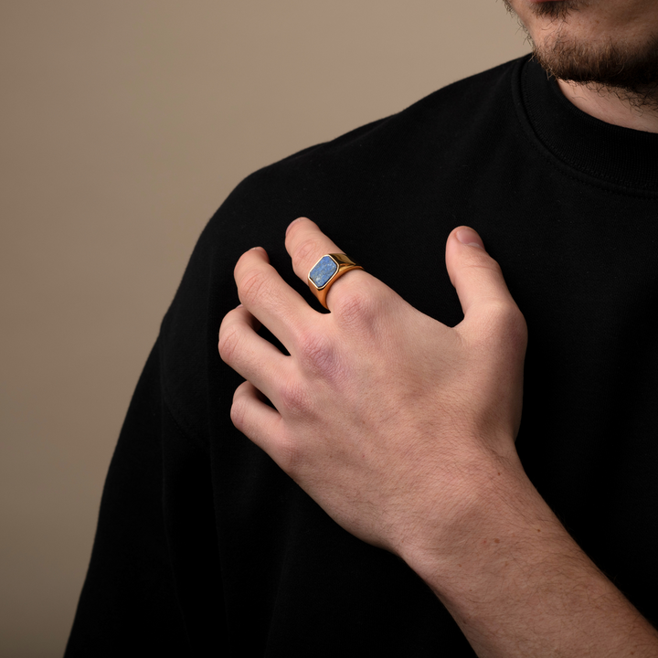 Gold Genuine Lapis Lazuli Stone Signet Ring