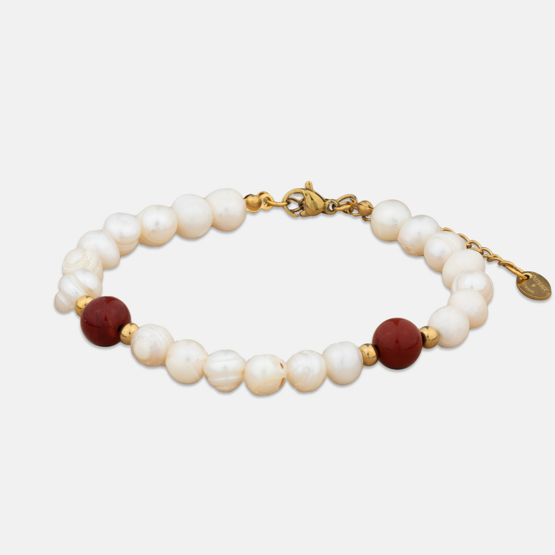 Jasper Stone Pearls Bracelet on a white background