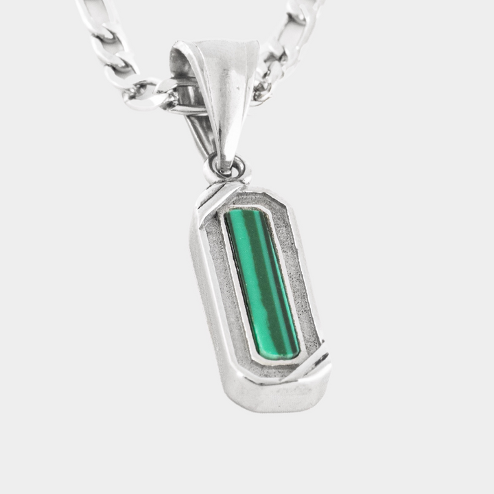 Silver Kensington Genuine Malachite Stone Necklace Pendant