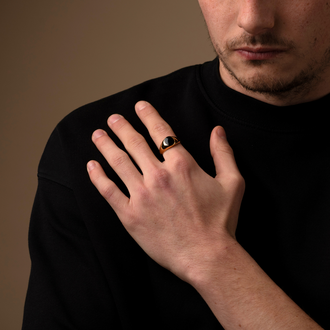 Gold Onyx Stone Signet Ring