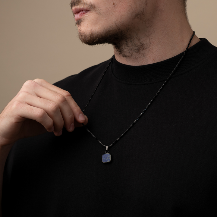 Black Genuine Lapis Lazuli Stone Necklace Pendant