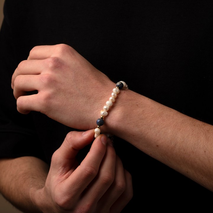 Lapis Lazuli Stone - Genuine Pearls Bracelet