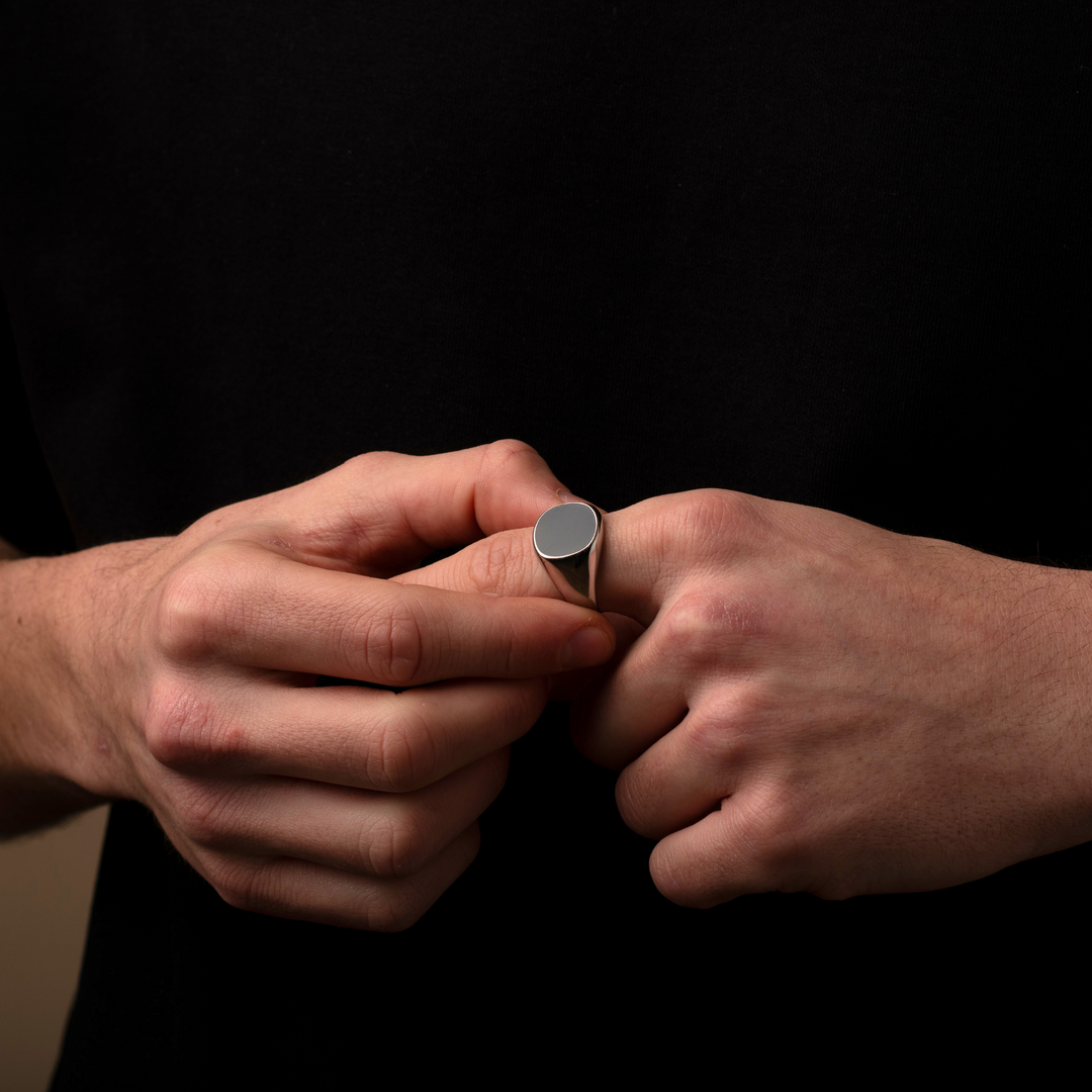 Silver Onyx Stone Signet Ring