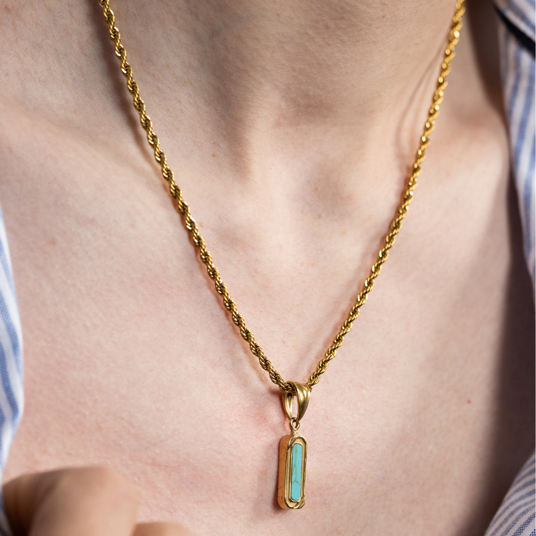 Gold Belgravia Genuine Turquoise Stone Necklace Pendant