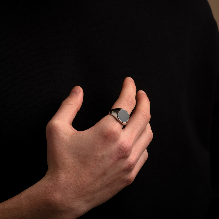 Silver Onyx Stone Signet Ring